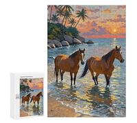 300 PCS Jigsaw Puzzles for Adults Horses in The Ocean at Sunset Puzzle for Adults Anti-Stress Toys A Work of Art Difficult And Challenge 300 PCS