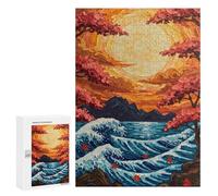 300 PCS Jigsaw Puzzles for Adults Japanese Wave Sunset Jigsaw for Adults Brain Teaser Game Birthday Present Difficult And Challenge 300 PCS