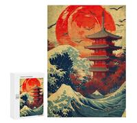 300 PCS Jigsaw Puzzles for Adults Jigsaw Japanese Wave Red Moon Adult Jigsaw Brain Teaser Game Hand Speed Race Challenging Game Gifts 300 PCS