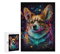 300 PCS Jigsaw Puzzles for Adults Jigsaw Neon Corgi Glasses Art Print -3 Adult Puzzles Relaxing Games Enhance Memory Christmas Birthday Gifts 300 PCS