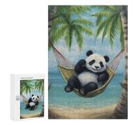 300 PCS Jigsaw Puzzles for Adults Jigsaw Panda in Hammock Beach Adult Jigsaw Puzzle Anti-Stress Toys Staycation Kill Time Fun at Home Activities, 300 PCS