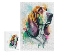 300 PCS Jigsaw Puzzles for Adults Jigsaw Watercolor Basset Hound Adult Jigsaw Brain Teaser Game Hand Speed Race Challenging Game Gifts 300 PCS