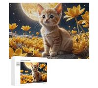 300 PCS Jigsaw Puzzles for Adults Kitten on The Moon with Flowers Jigsaw for Adults Family Games Presents for Women Parent-child Interaction 300 PCS