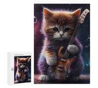 300 PCS Jigsaw Puzzles for Adults Kitten with Guitar in Space Teenagers Puzzles Hands-on Game Improve Memory Parent-child Interaction 300 PCS