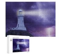300 PCS Jigsaw Puzzles for Adults Lighthouse Storm Lightning Purple Sky Jigsaw for Adults Relax Games For Family Fun for Is Ideal As A Gift 300 PCS