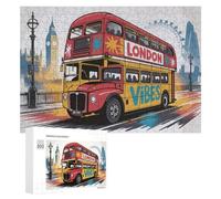 300 PCS Jigsaw Puzzles for Adults London Bus with Cityscape Background Puzzles for Adults Fun Games Precision Cutting Birthday And Unique Gifts 300 PCS