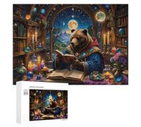 300 PCS Jigsaw Puzzles for Adults Magical Bear Scholar in Enchanted Library Jigsaw for Adults Family Games Presents for Women Parent-child Interaction 300 PCS