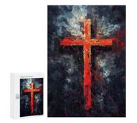 300 PCS Jigsaw Puzzles for Adults Minimalistic Red Cross Jigsaw for Adults Brain Teaser Game Birthday Present Difficult And Challenge 300 PCS