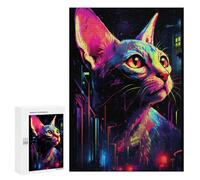 300 PCS Jigsaw Puzzles for Adults Neon Cat Cityscape Puzzles for Adults DIY Toys Home Decoration Difficult And Challenge 300 PCS