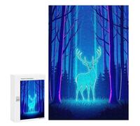 300 PCS Jigsaw Puzzles for Adults Neon Deer in Blue Forest Jigsaw for Adults Relax Games Hand Speed Race for Is Ideal As A Gift 300 PCS