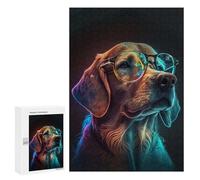 300 PCS Jigsaw Puzzles for Adults Neon Pup in Glasses Jigsaw for Adults Brain Teaser Game Birthday Present Difficult And Challenge 300 PCS