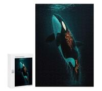 300 PCS Jigsaw Puzzles for Adults Orca with Tribal Markings in Deep Sea Puzzle for Adults Anti-Stress Toys A Work of Art Difficult And Challenge 300 PCS