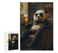 300 PCS Jigsaw Puzzles for Adults Panda Bear Relaxing with Beer Jigsaw for Adults Brain Teaser Game Birthday Present Difficult And Challenge 300 PCS