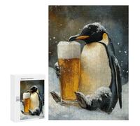 300 PCS Jigsaw Puzzles for Adults Penguin with Beer Glass in Snow Jigsaw for Adults Brain Teaser Game Birthday Present Difficult And Challenge 300 PCS