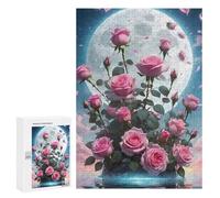 300 PCS Jigsaw Puzzles for Adults Pink Roses Under The Moon Puzzles for Adults DIY Toys Home Decoration Difficult And Challenge 300 PCS