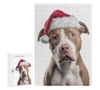 300 PCS Jigsaw Puzzles for Adults Pitbull Dog with Santa Hat Portrait Jigsaw for Adults Relax Games Hand Speed Race for Is Ideal As A Gift 300 PCS