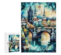 300 PCS Jigsaw Puzzles for Adults Prague Geometric Skyline Art - Charles Bridge Cityscape Puzzle for Adults Anti-Stress Toys A Work of Art Difficult And Challenge 300 PCS