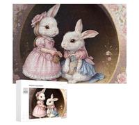 300 PCS Jigsaw Puzzles for Adults Rabbit Sisters in Victorian Dresses Jigsaw for Adults Relax Games For Family Fun for Is Ideal As A Gift 300 PCS