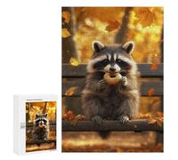 300 PCS Jigsaw Puzzles for Adults Raccoon Eating Donut in Autumn Jigsaw for Adults Brain Teaser Game Birthday Present Difficult And Challenge 300 PCS