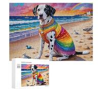 300 PCS Jigsaw Puzzles for Adults Rainbow Dalmatian on Beach Teenagers Puzzles Hands-on Game Improve Memory Parent-child Interaction 300 PCS