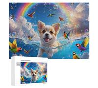 300 PCS Jigsaw Puzzles for Adults Rainbow Dog with Birds Teenagers Puzzles Hands-on Game Improve Memory Parent-child Interaction 300 PCS