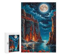 300 PCS Jigsaw Puzzles for Adults Red Cliffs And Roses Night Jigsaw for Adults Relax Games Hand Speed Race for Is Ideal As A Gift 300 PCS