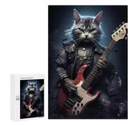 300 PCS Jigsaw Puzzles for Adults Rock Star Cat with Guitar Teenagers Puzzles Hands-on Game Improve Memory Parent-child Interaction 300 PCS