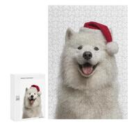 300 PCS Jigsaw Puzzles for Adults Samoyed Dog with Santa Hat Jigsaw for Adults Relax Games Hand Speed Race for Is Ideal As A Gift 300 PCS