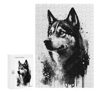 300 PCS Jigsaw Puzzles for Adults Siberian Husky Black Ink Jigsaws for Adults DIY Toys Analysis And Logic Unique Gifts for Birthday And Christmas 300 PCS