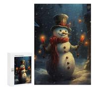 300 PCS Jigsaw Puzzles for Adults Smiling Snowman with Candles Jigsaw for Adults Relax Games Hand Speed Race for Is Ideal As A Gift 300 PCS