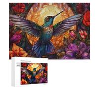 300 PCS Jigsaw Puzzles for Adults Stained Glass Hummingbird Garden Teenagers Puzzles Hands-on Game Improve Memory Parent-child Interaction 300 PCS