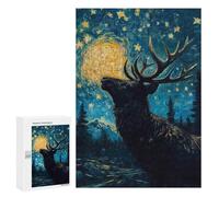 300 PCS Jigsaw Puzzles for Adults Starry Night Deer Jigsaw for Adults Relax Games Hand Speed Race for Is Ideal As A Gift 300 PCS