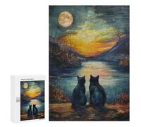 300 PCS Jigsaw Puzzles for Adults Teenagerss Black Cats Moon Jigsaw Hands-on Game Hand Speed Race Unique Gifts for Birthday And Christmas 300 PCS