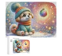 300 PCS Jigsaw Puzzles for Adults Teenagerss Christmas Puppy in Winter Wonderland Puzzles for Adults Hands-on Game Precision Cutting Parent-child Interaction 300 PCS