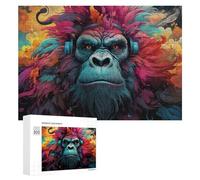 300 PCS Jigsaw Puzzles for Adults Teenagerss Colorful Gorilla with Headphones Puzzles for Adults Hands-on Game Precision Cutting Parent-child Interaction 300 PCS
