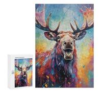 300 PCS Jigsaw Puzzles for Adults Teenagerss Colorful Moose Portrait Puzzles for Adults Hands-on Game Precision Cutting Parent-child Interaction 300 PCS