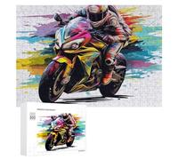 300 PCS Jigsaw Puzzles for Adults Teenagerss Colorful Motorcycle Artwork Puzzles for Adults Hands-on Game Precision Cutting Parent-child Interaction 300 PCS