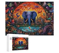 300 PCS Jigsaw Puzzles for Adults Teenagerss Enchanted Forest Elephant Amidst Colorful Birds Puzzles for Adults Hands-on Game Precision Cutting Parent-child Interaction 300 PCS
