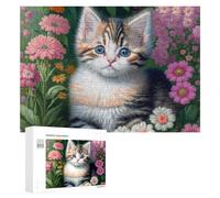 300 PCS Jigsaw Puzzles for Adults Teenagerss Floral Garden Kitten Puzzles for Adults Hands-on Game Precision Cutting Parent-child Interaction 300 PCS