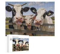 300 PCS Jigsaw Puzzles for Adults Teenagerss Happy Cows Behind Fence Puzzles for Adults Hands-on Game Precision Cutting Parent-child Interaction 300 PCS