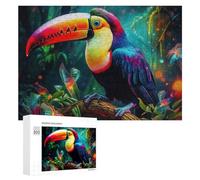 300 PCS Jigsaw Puzzles for Adults Teenagerss Rainbow Toucan in Enchanted Forest Puzzles for Adults Hands-on Game Precision Cutting Parent-child Interaction 300 PCS