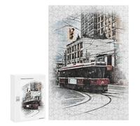 300 PCS Jigsaw Puzzles for Adults Teenagerss Red Tram In The City Jigsaw Hands-on Game Hand Speed Race Unique Gifts for Birthday And Christmas 300 PCS