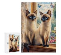 300 PCS Jigsaw Puzzles for Adults Teenagerss Two Siamese Cats by The Window Puzzles for Adults Family Games Wall Art for Is Ideal As A Gift 300 PCS
