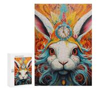 300 PCS Jigsaw Puzzles for Adults Timeless Rabbit A Whimsical Fusion of Colors And Clocks Puzzles for Adults DIY Toys Home Decoration Difficult And Challenge 300 PCS