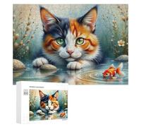 300 PCS Jigsaw Puzzles for Adults Whimsical Cat Pond Scene Teenagers Puzzles Hands-on Game Improve Memory Parent-child Interaction 300 PCS