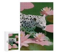 300 PCS Jigsaw Puzzles for Adults White Leopard in Water Lilies Puzzles for Adults Fun Games Precision Cutting Birthday And Unique Gifts 300 PCS