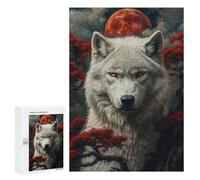 300 PCS Jigsaw Puzzles for Adults White Wolf Under Blood Moon Jigsaw Puzzle Hands-on Game But Fun And Humorous Birthday And Unique Gifts 300 PCS