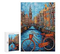 300 PCS Jigsaw Puzzles for Teenagers Amsterdam Canal Bicycle Scene Adult Jigsaw Puzzles Pattern Assembly Help The Brain Exercise Challenging Game Toys 300 PCS