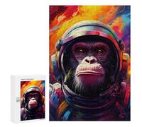 300 PCS Jigsaw Puzzles for Teenagers Ape Astronaut in Space Suit-2 Adult Jigsaw Puzzles Pattern Assembly Help The Brain Exercise Challenging Game Toys 300 PCS