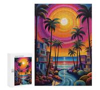 300 PCS Jigsaw Puzzles for Teenagers Beach Sunset Palm Trees -3 Adult Jigsaw Puzzles Pattern Assembly Help The Brain Exercise Challenging Game Toys 300 PCS